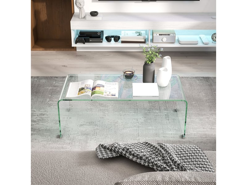  Table basse en verre table de salon rectangulaire design moderne en verre trempé avec bords sûrs arrondis transparent  - Conforama E