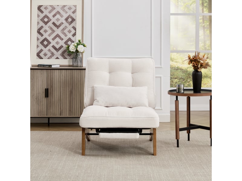  Fauteuil de relaxation réglable avec repose-pieds en velours côtelé beige Fay Lum - Conforama E