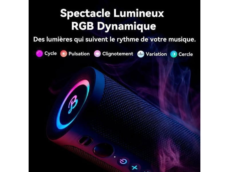  Enceinte bluetooth portable 6.0 20 w ipx6 batterie 24 h tws avec éclairage rgb 5 modes usb tf aux 3.5  - Conforama D