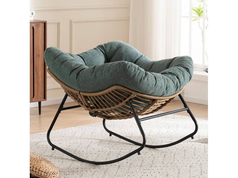 Chaise à bascule verte en tissu chenille - chaise papasan moderne pour enfant, salon et chambres - Conforama C