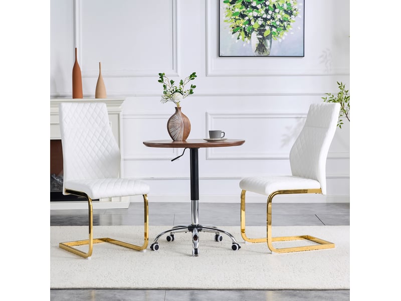  Lot de 2 chaises de salle à manger 43x63x100 cm, chaise cuisine avec dossier haut motif losange, blanc et doré, pu+métal  - Conforama D