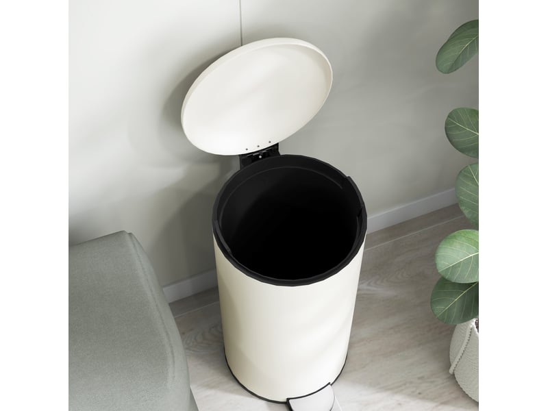  Poubelle 30l avec pédale et seau intérieur, poubelle de bureau et cuisine, blanc ivoire  - Conforama E