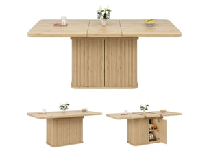 Table à manger extensible 140-180 cm avec rangement caché, finition bois clair