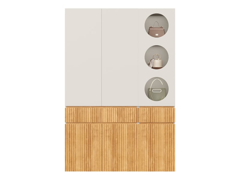  Armoire chambre 135x50x200 cm, avec 6 portes et 2 tiroirs, grand meuble de rangement moderne, en mdf, gris et naturel  - Conforama A