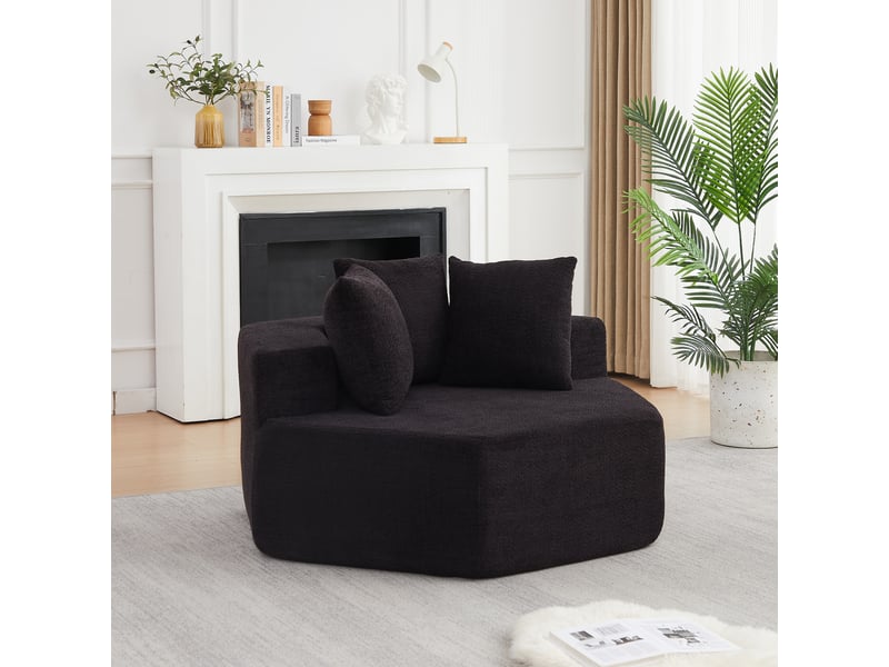  Fauteuil lounge modulaire hexagonal avec 3 coussins en chenille noir  - Conforama B