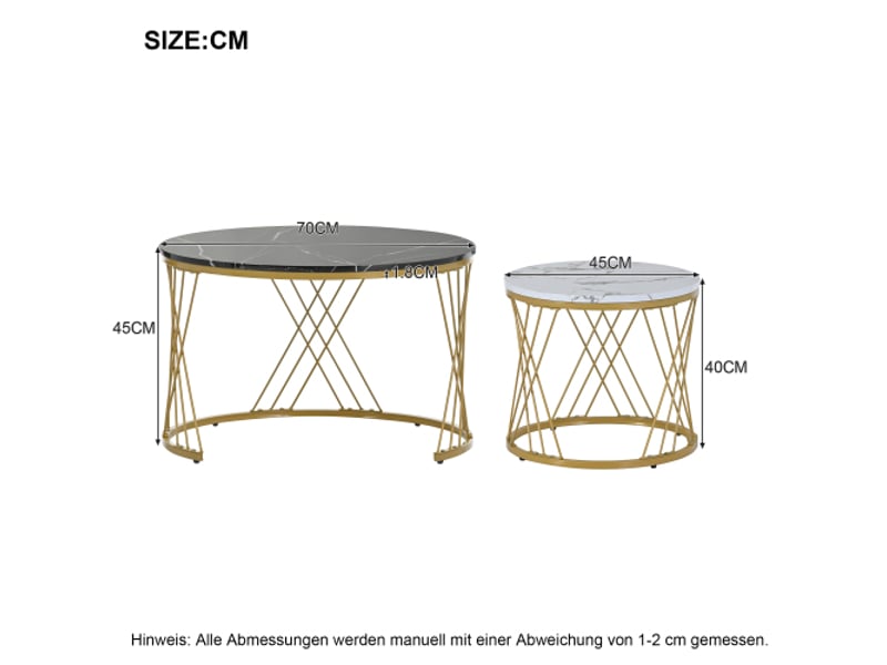  Tables gigogènes modernes en marbre plaqué – ensemble de 2, cadres dorés, tables d’appoint rondes  - Conforama C