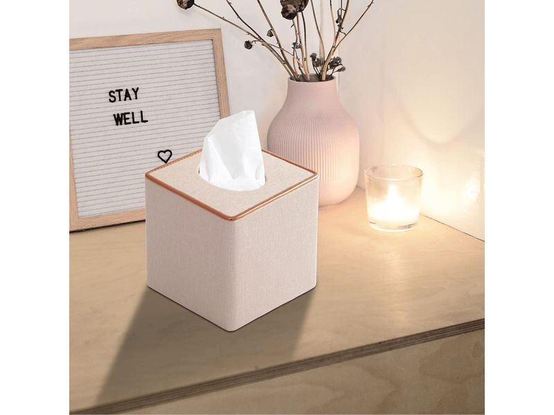  Étui carré en lin pour boîte à mouchoirs - avec base magnétique, pour la maison et le bureau - 1 pièce, 16×14×14cm (beige)  - Conforama E