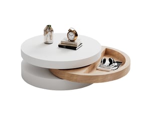 Table basse pivotante avec 3 plateaux et rangement dissimulé en mdf blanc et bois naturel pour salon 60 × 60 × 35,1 cm