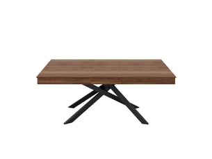 Table à manger extensible 140180 x 80 cm, mdf noyer, plateau épais 9,3 cm, pieds croisés, 6 à 8 couverts