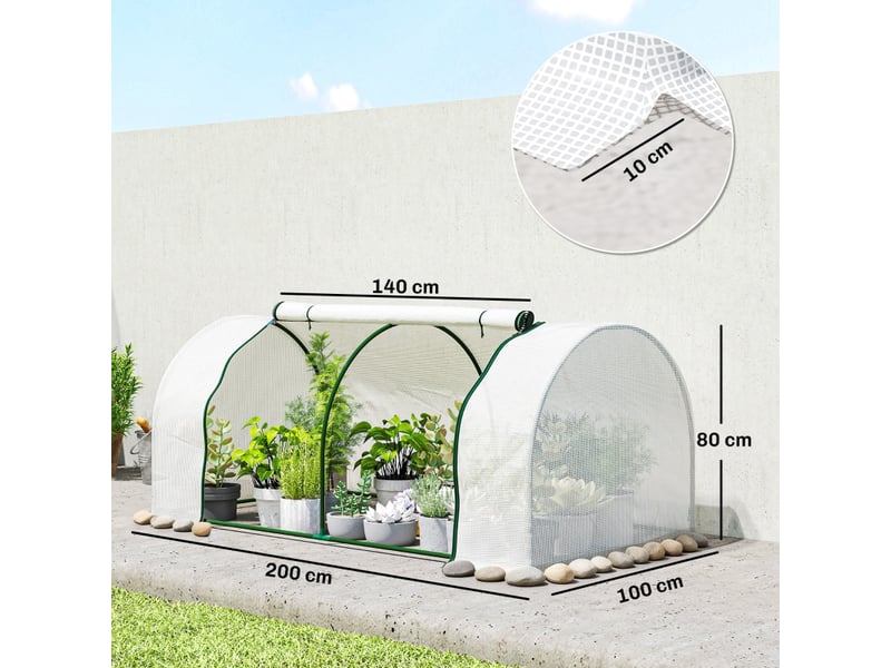  Serre de jardin - dimensions - couverture pe isolante - cadre en acier robuste - porte à fermeture éclair 200x100x80cm - Conforama C