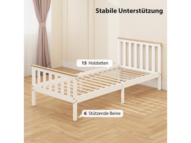  Cadre de lit simple en bois blanc et bois naturel, 90x200 cm, avec rangement sous le lit  - Conforama W