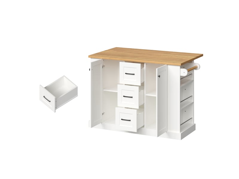  Desserte de cuisine à plateau rabattable, 3 tiroirs et roulettes en mdf 120×70×90 cm blanc  - Conforama D