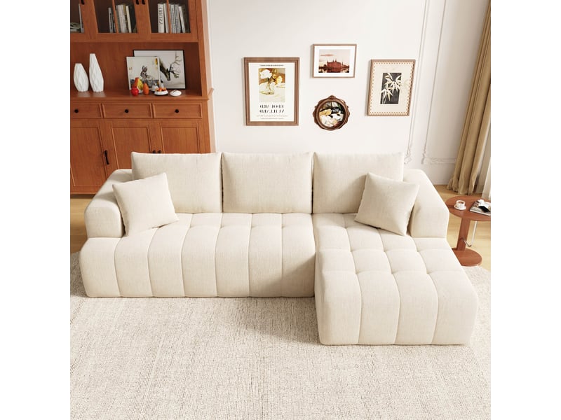  Canapé d'angle modulable 3 places 244,5 × 136 cm sans cadre, chenille beige IKSETERA TRADING LTD - Conforama R