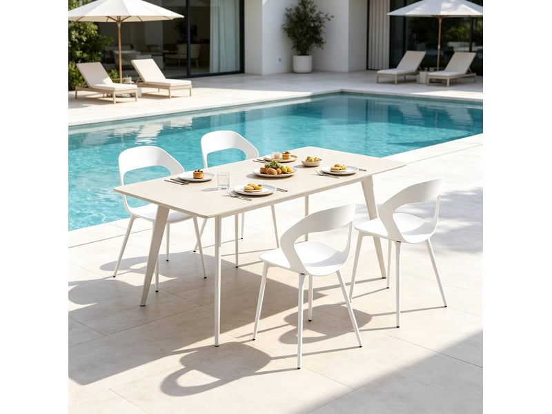  Lot de 4 chaises de salle à manger avec dossier ergonomique ajouré, polypropylène blanc et métal  - Conforama D