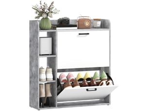 Meuble à chaussures 15 paires, armoire à chaussures moderne avec 2 tiroirs rabattables, 83x24x90,5cm, blanc et gris