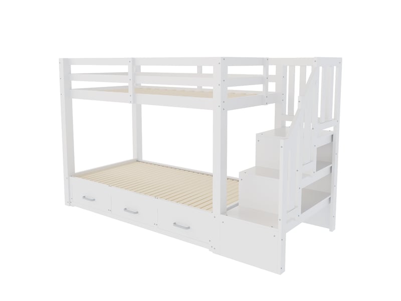 Lit superposé 90x200, lit gigogne extensible 90180x190cm avec escalier de rangement et tiroirs de lit, pour chambre enfant et adolescent, blanc - Conforama D