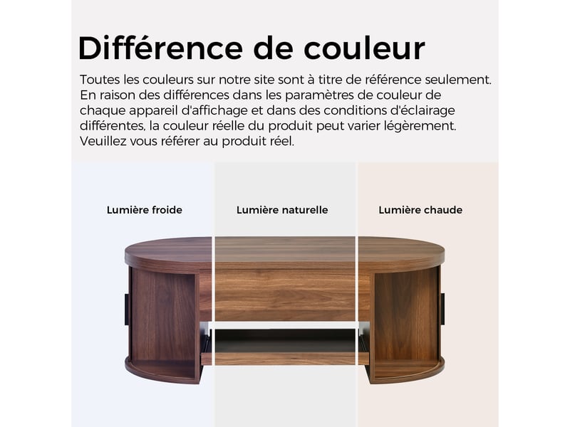  Table basse extensible noyer 110x55x55cm 1 étagère 2 portes coins arrondis brillant mdf salon rangement pratique usage quotidien  - Conforama D