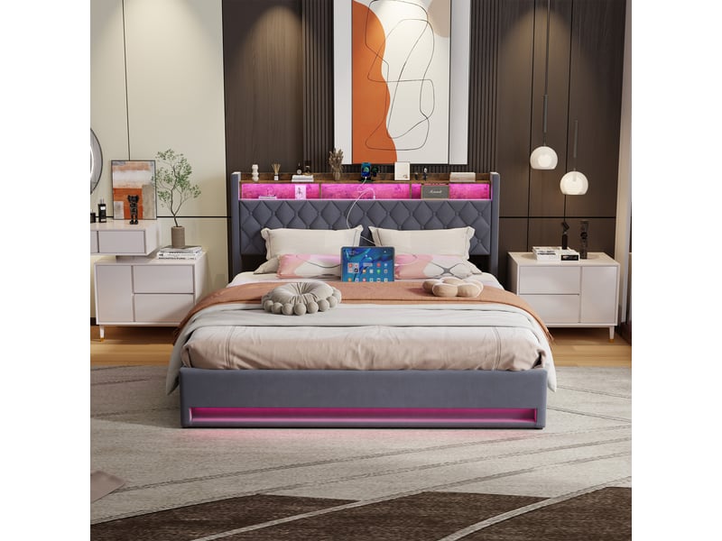  Lit double 180x200 cm avec rangem  - Conforama D