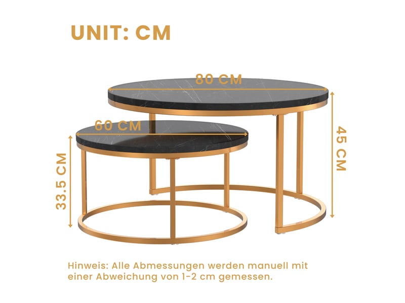  Table basse gigogne 2 pièces effet marbre noir et doré evryae  - Conforama D