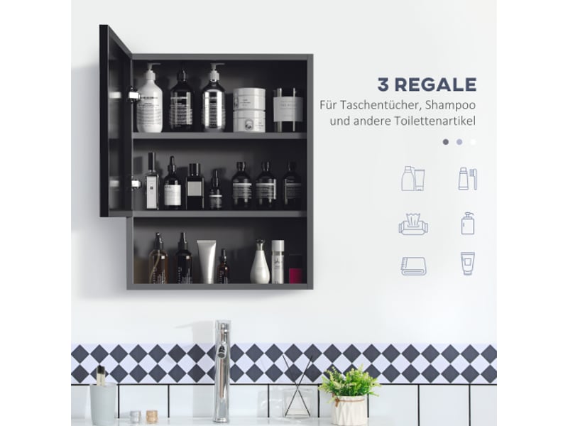  Armoire miroir salle de bain inox 46x13,5x58 cm avec 2 étagères intérieures et niche en verre  - Conforama D