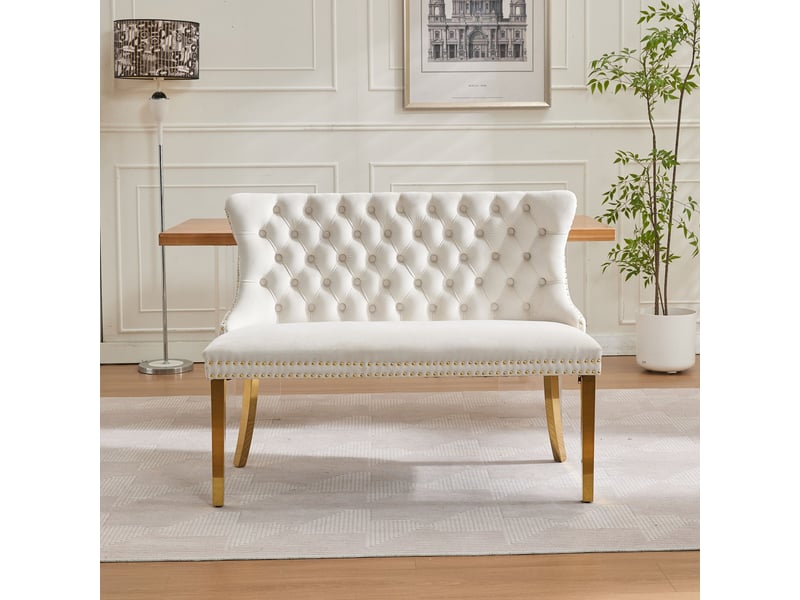  Banquette double velours de1602bg beige 2 places avec dossier aile et pieds acier doré lot de 1  - Conforama B