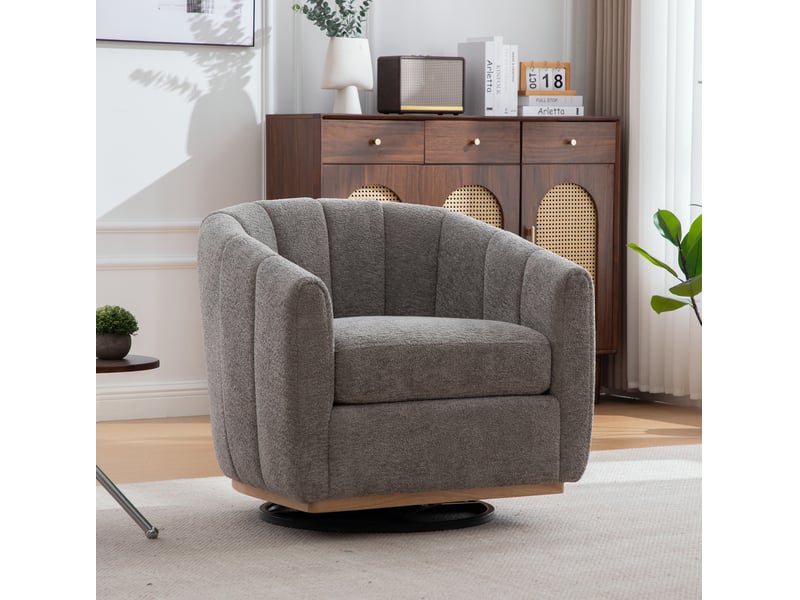 Fauteuil pivotant 360° en chenille gris avec base en métal  - Conforama B