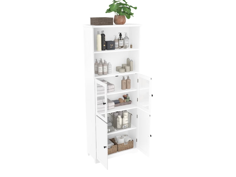  Meuble de salle de bain 57,4x28,4x162,5 cm blanc avec 4 portes mdf  - Conforama A