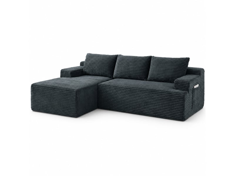  Canapé d'angle convertible 4 places en velours côtelé gris foncé, méridienne à gauche, sans montage  - Conforama A