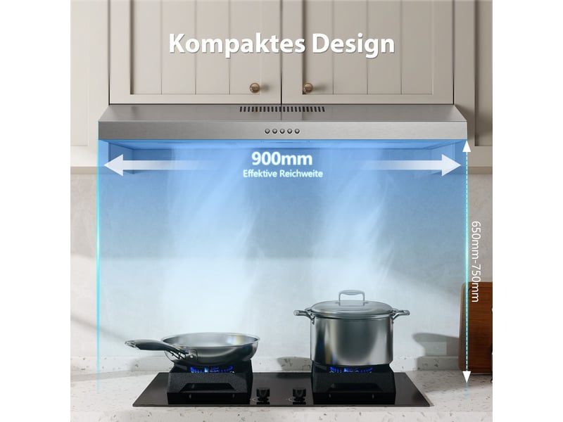  Hotte aspirante sous meuble 90 cm en acier inoxydable, hotte à recyclage et à évacuation, led, 3 vitesses, classe énergétique a  - Conforama E