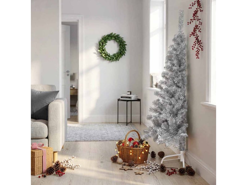  Demi sapin de noël, arbre de noël artificiel avec support rose 150 cm pvc  - Conforama B