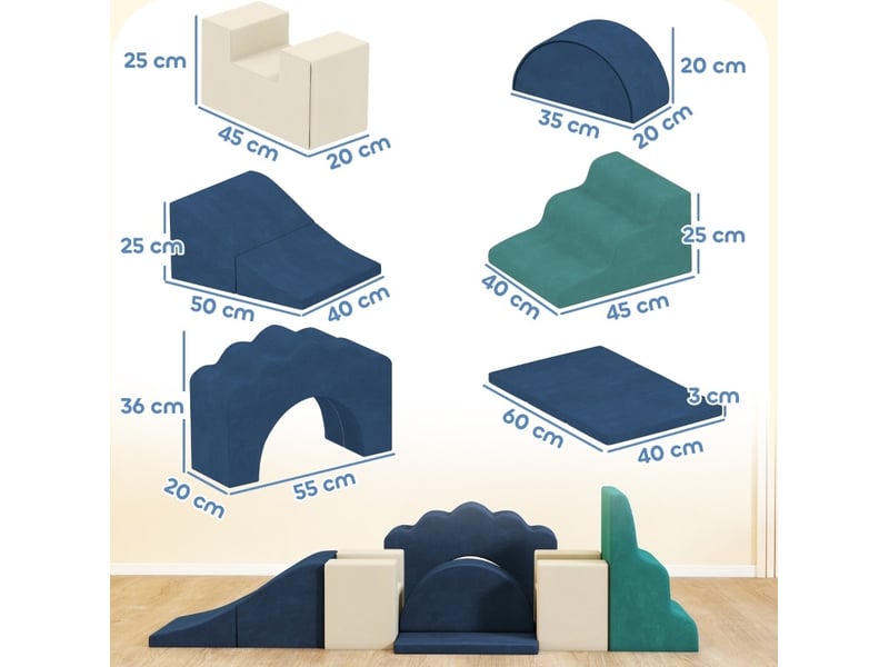  7 blocs de jeu en mousse xxl pour enfants - bleu foncé avec base antidérapante pour petits  - Conforama C