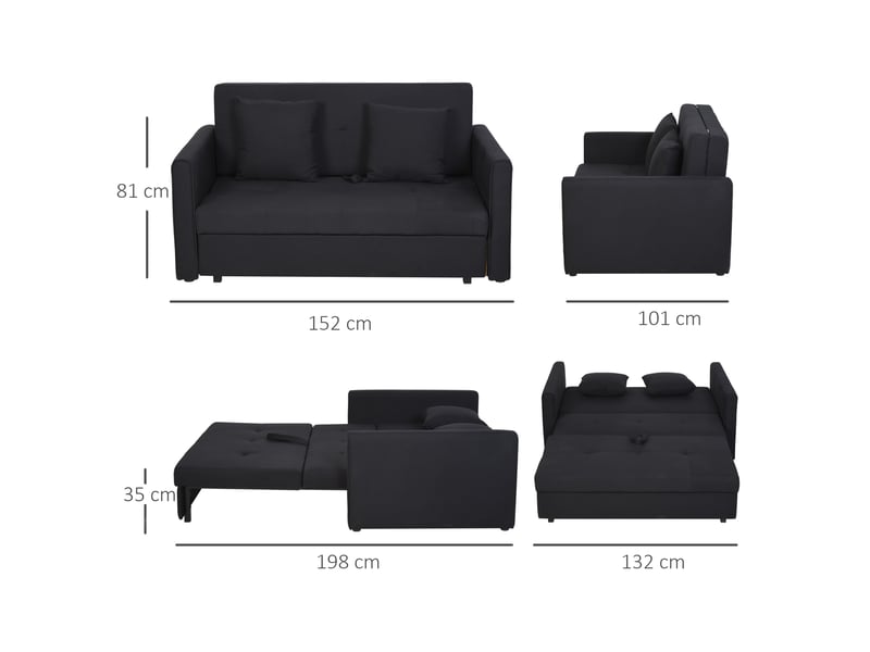  Canapé-lit 2 places convertible avec coffre en tissu gris foncé 152x101x81 cm  - Conforama C