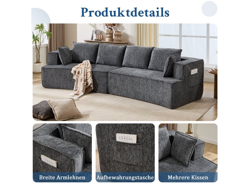  Canapé modulable, canapé 2 places, en velours tricoté, gris foncé, assise profonde, pour salon, design moderne  - Conforama E
