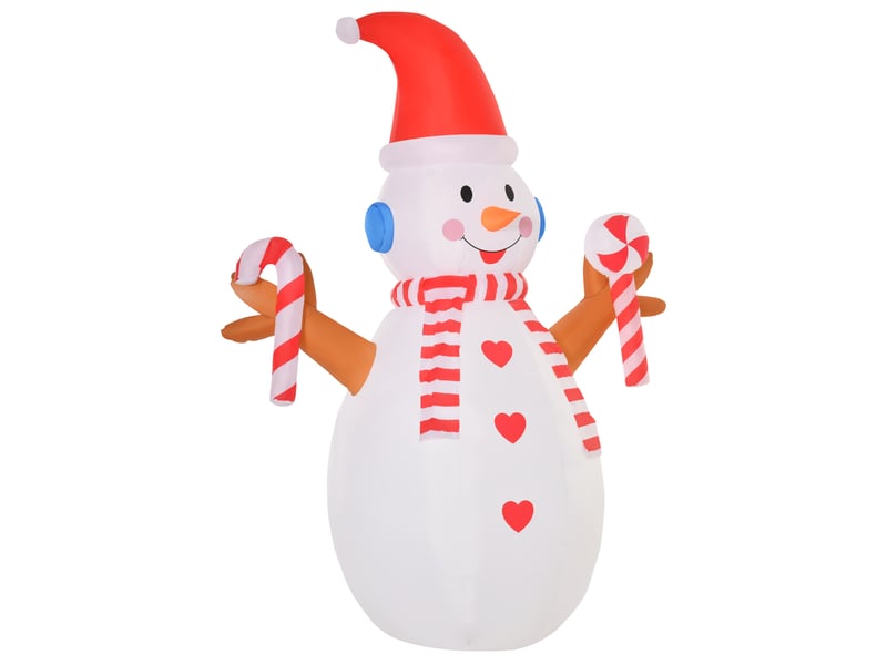  Bonhomme de neige gonflable 2,4 m avec lumières rotatives, déco noël intérieur extérieur jardin fête, 180×100×240 cm, blanc rouge  - Conforama B