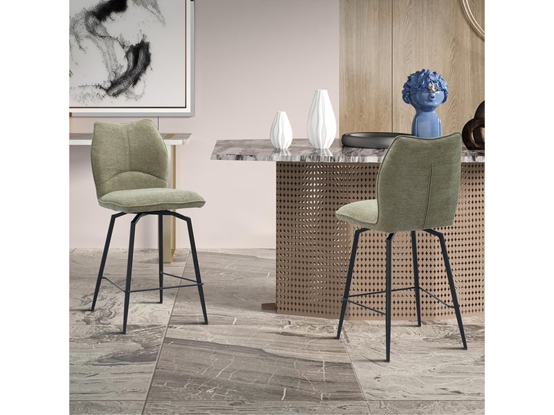 Stela - lot de 2 tabourets pivotants en tissu taupe piètement métal noir STELA-TAU - Conforama B