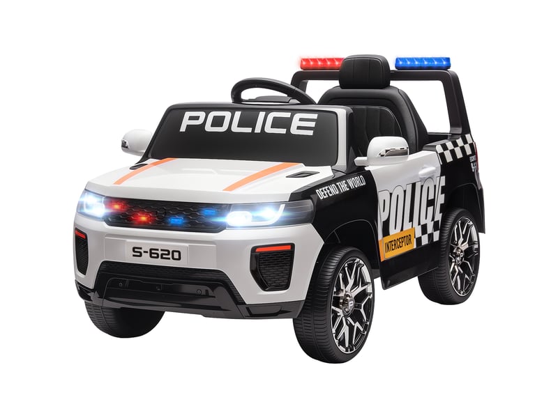  Voiture de police électrique pour enfants avec télécommande, double moteur, sirène, suspension 4 roues et phares - blanche  - Conforama B