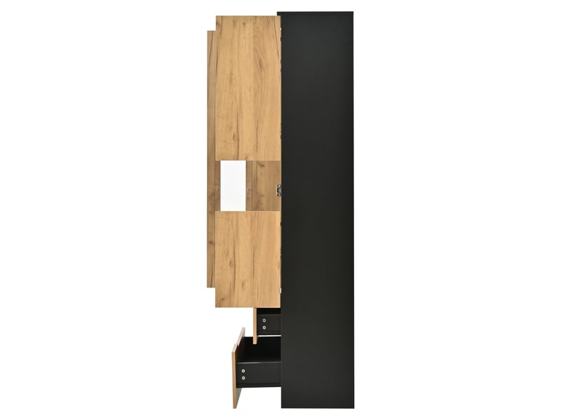 Vitrine 70x35x180 cm naturelle et noire avec led pilotée par appli, 3 portes, 2 tiroirs et charge 45 kg Fay Lum - Conforama E