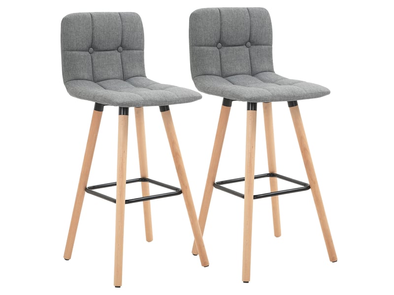  Lot de 2 tabourets de bar, chaises de bar capitonnées avec dossier et repose-pieds, 41,5x47x97,5cm, pieds en bois, gris  - Conforama B