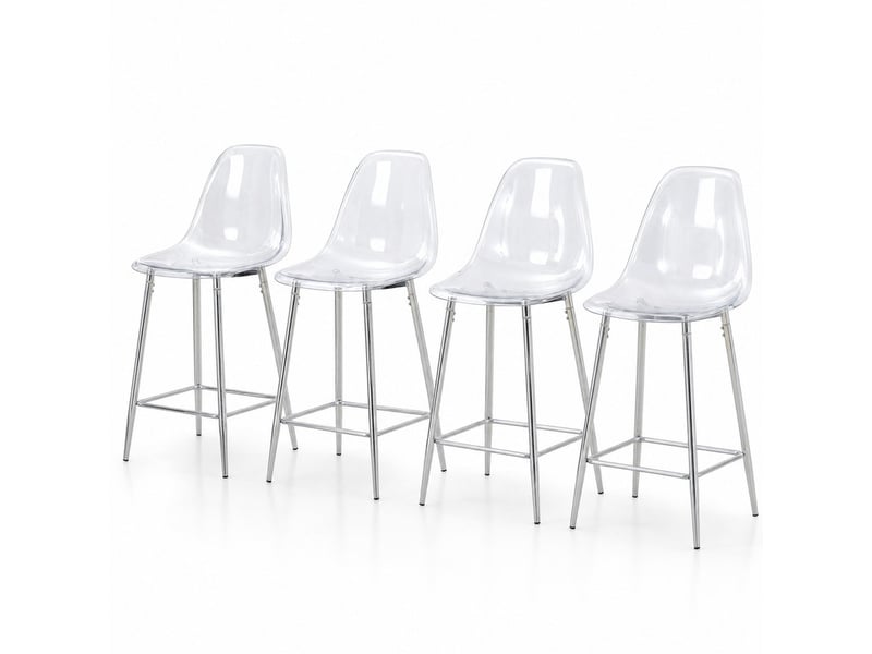  Tabouret de bar transparent avec repose-pieds, structure métallique et style moderne, en plastique argent  - Conforama A