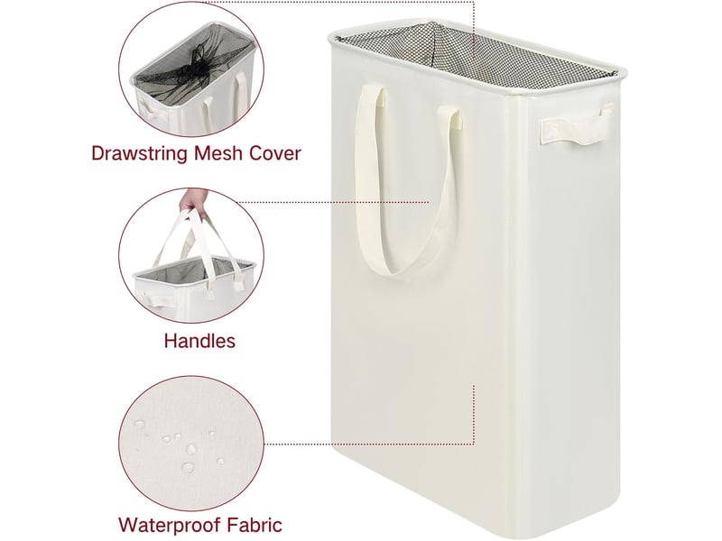  Panier à linge blanc cassé 15*8*22 pouces 1 panier à linge étroit avec poignée panier à linge sale pliable buanderie  - Conforama D