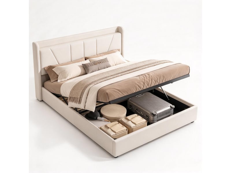 Lit coffre hydraulique 160x200 cm coloris beige - Conforama A