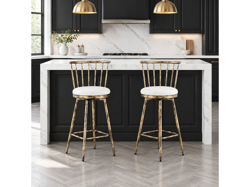  Tabouret de bar en métal style windsor avec assise rembourrée - lpospi - repose-pieds, simili cuir - marron et blanc  - Conforama B