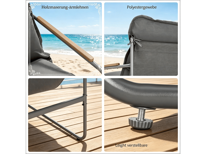  Salon de jardin,45x45x40,5 cm,2 chaises avec table,métal verre,gris  - Conforama E