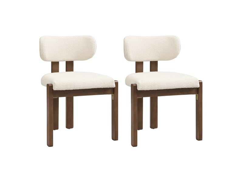  Lot de 2 chaises de salle à manger 54x54x79 cm noyer et blanc cassé, en bois et tissu bouclette, dossier rembourré  - Conforama A