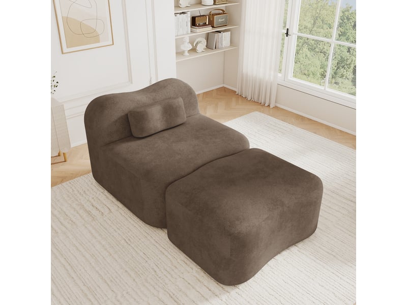  Canapé modulable, canapé 1 place, en tissu, marron, avec pouf, pour salon, chambre, adapté à l'espace de vie, appartement  - Conforama R