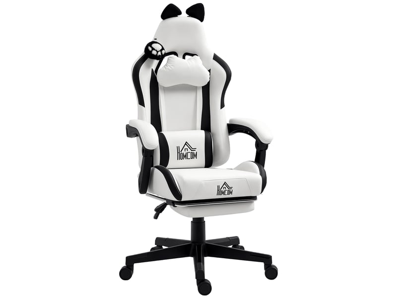  Chaise gaming ergonomique avec oreilles de chat, fauteuil gamer avec dossier inclinable, 65 x 62 x 124 cm, blanc  - Conforama A