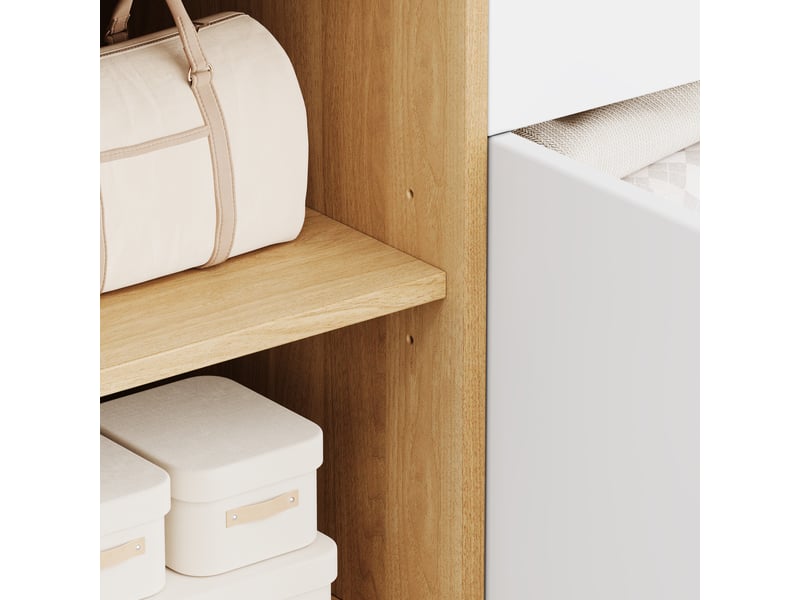 Armoire 3 portes armoire de chambre 120x50x200 cm avec 2 tringles 1 tiroir et compartiments blanc et bois - Conforama E
