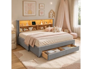 Lit extensible 90x200 cm <strong>OKMYHOME</strong> <strong></strong> coloris gris