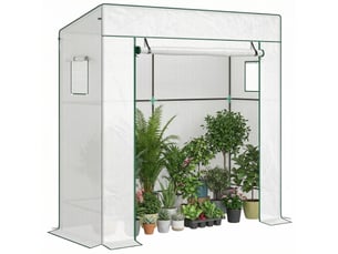 Serre pour plantes avec 2 fenêtres latérales grillagées et porte sectionnelle, en pe et acier, 196 x 77 x 197 cm, blanche