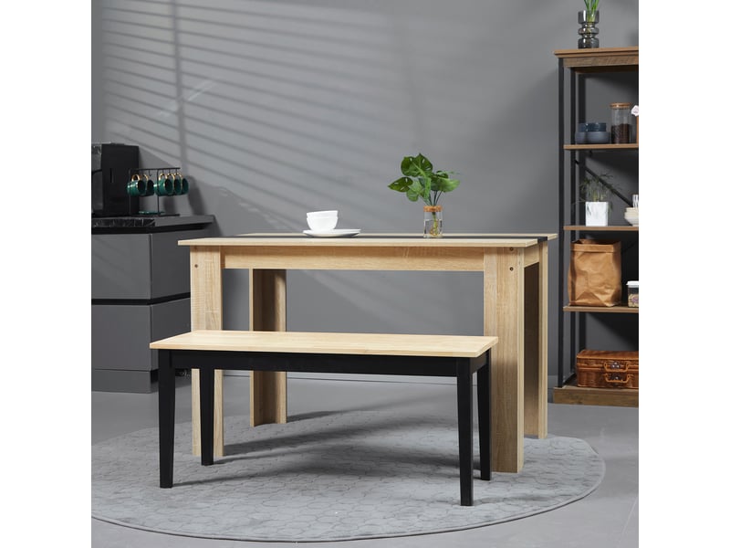  Banc moderne pour 2 personnes, en bois massif laqué naturel et noir.  - Conforama D